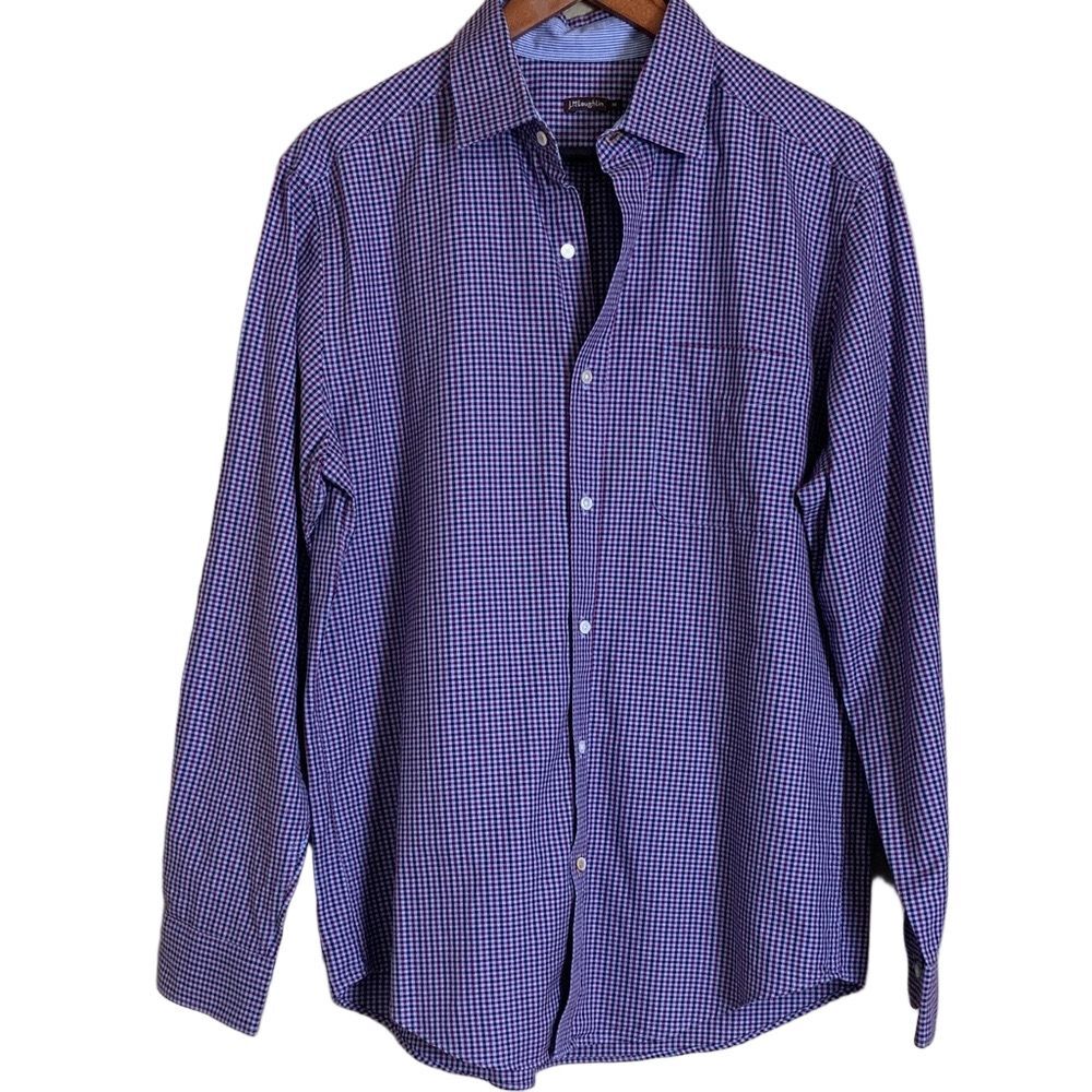 J. McLaughlin Men’s Checkered Button Down Shirt‎ Purple and Blue Long Sleeve M